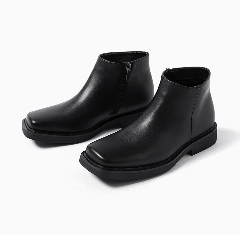 Men Formal Wear With Boots - メンズカジュアルレザーアンクルブーツブラック,ファッショナブルな高級スニーカー,ヴィンテージ,英国,四角いつま先,秋冬