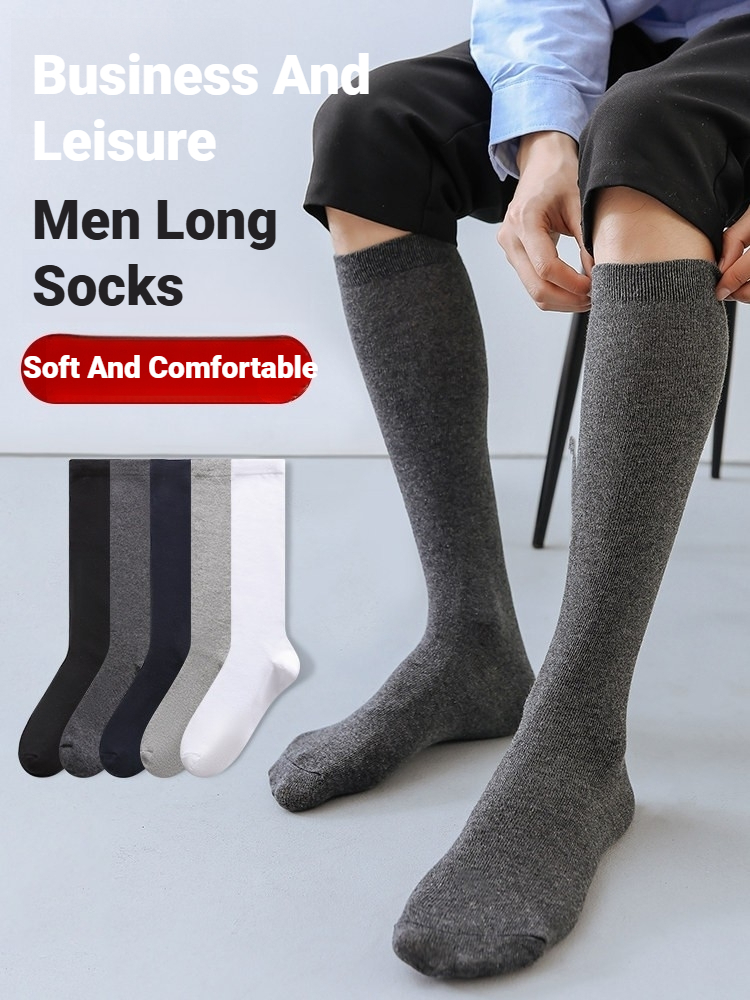 Sock Garter Men - メンズ用、無地の膝丈ビジネスソックス1足。柔らかく伸縮性があり、フォーマルな場や普段使いに最適。パーティーにも適しています。