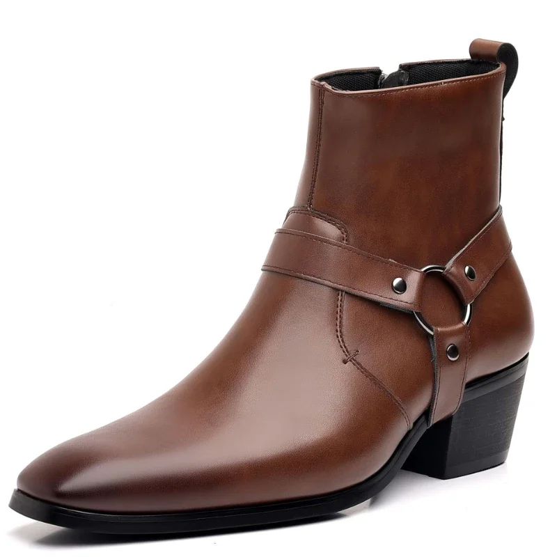 Men Formal Wear With Boots - メンズブーツファッションデザイナーチェルシーブーツ高級高品質男性カウボーイブーツ黒茶色ジップ結婚式オフィスドレスシューズ男性