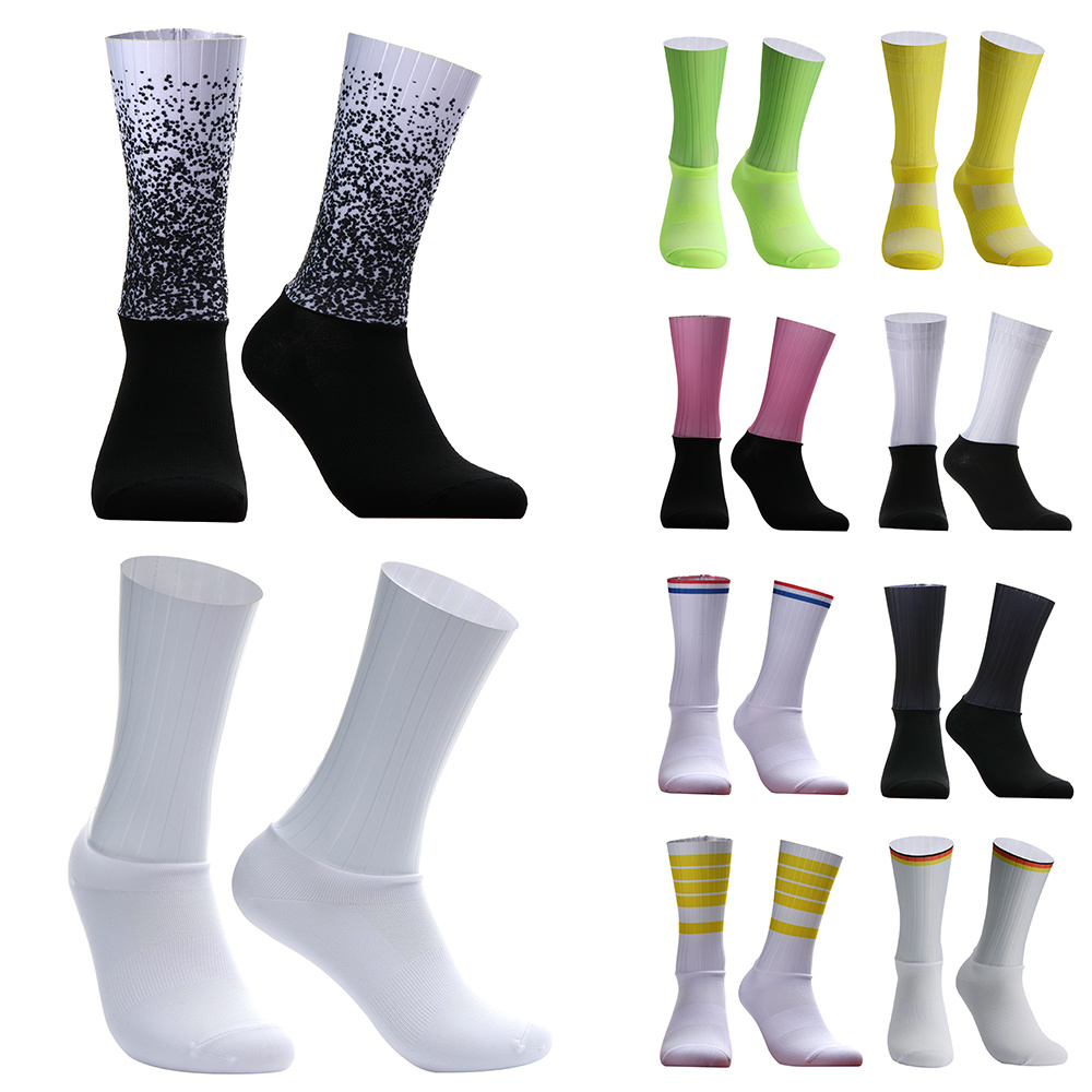 Sock Garter Men - ホワイトライン-メンズシリコンサイクリングソックス,滑り止め,サイクリング,スポーツ,ランニング,夏